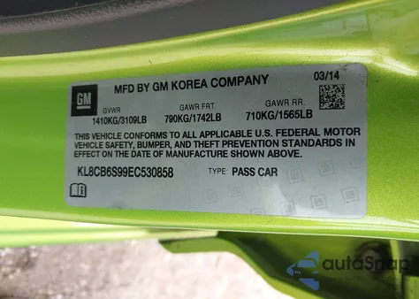 2014 Chevrolet Spark Ls Auto from USA, damaged, VIN KL8CB6S99EC530858